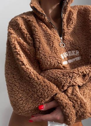 Теплый батник тедди с вышивкой, худи баранчик3 фото