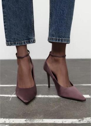 Атласные бордовые женские туфли zara new