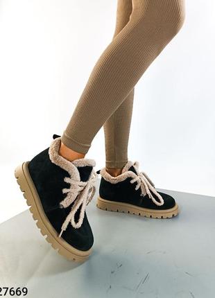 Черные женские зимние сноубы ботинки ботинки из натуральной замши замшевые зимние ботинки ботинки