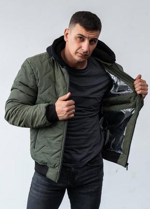 Термо зимній чоловічий бомбер!супер теплий!з відстежним капюшоном!