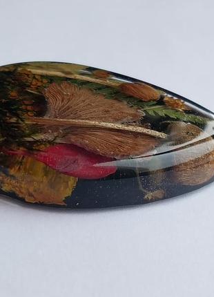 Кулон зі справжніми грибами, мохом, папороттю, кулон лісовий