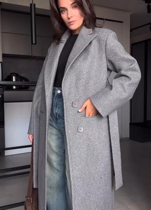 Пальто жіноче довге демісезонне, оверсайз, осіннє, весняне, однотонне, сіре