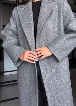 Пальто жіноче довге демісезонне, оверсайз, осіннє, весняне, однотонне, сіре