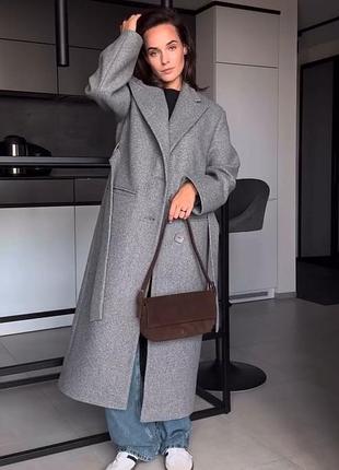 Пальто жіноче довге демісезонне, оверсайз, осіннє, весняне, однотонне, сіре