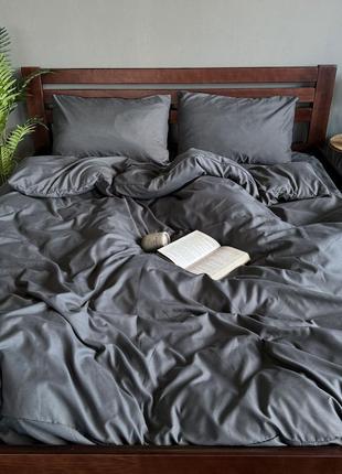 Графитовое белье постельное однотонное полисатин серый комплкт белья для кровати