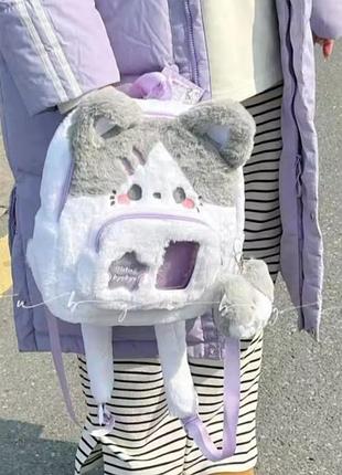 Рюкзак плюш мультяшний котик kawaii із брелоком