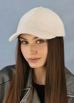 Женская стильная теплая бежевая кашемировая бейсболка