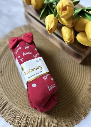 Красные теплые колготки с бантиком