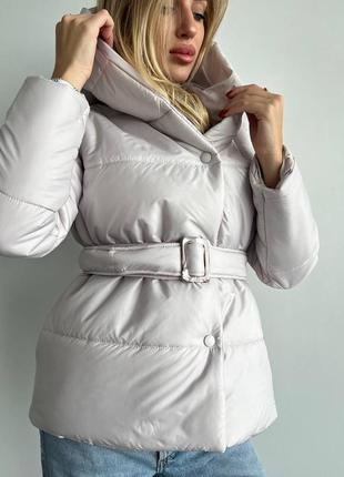 Куртка зимняя с поясом, куртка укороченная