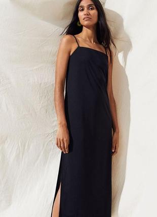 Черное платье с разрезом на бретельках h&m