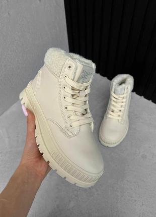 Ботинки зима зимние женские бежевые на шнурках кожаные с зумром подошва пена 36 37 размер...