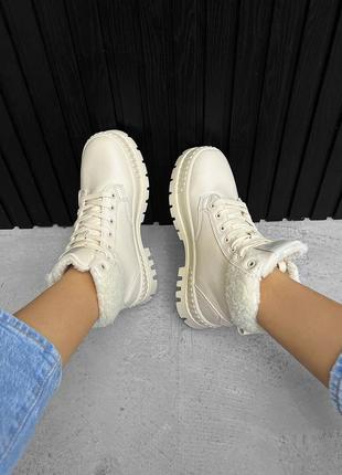 Ботинки зима зимние женские бежевые на шнурках кожаные с зумром подошва пена 36 37 размер...