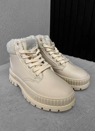 Ботинки зима зимние женские бежевые на шнурках кожаные с зумром подошва пена 36 37 размер...