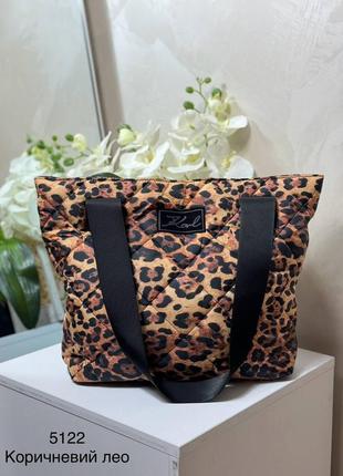 Жіноча стильна та якісна сумка шоппер зі стьобаної плащівки коричневий лео