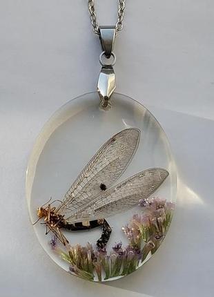 Кулон комаха в смолі, кулон зі справжньою комахою мурашиний лев