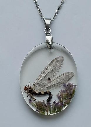 Кулон комаха в смолі, кулон зі справжньою комахою мурашиний лев