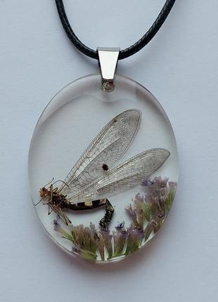 Кулон комаха в смолі, кулон зі справжньою комахою мурашиний лев