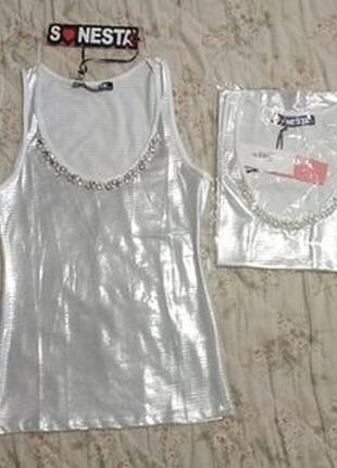 Серебряная майка в зазор с украшениями р.xxs, xs, подойдут и наs