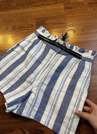 Шорти льон жіночі тренд від pull&bear  в полоску натуральні