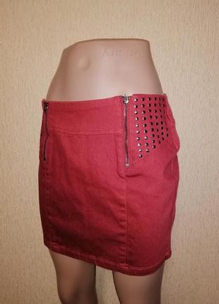 Стильна коротка червона джинсова жіноча спідниця clillin3 фото