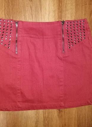 Стильна коротка червона джинсова жіноча спідниця clillin4 фото