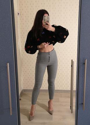 Брюки zara в клеточку, лосины zara, штаны в клетку, лосины рубчик, кожаные лосины, чёрные лосины