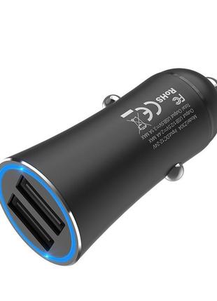 Автомобільний зарядний пристрій hoco z30a easy route 2usb металевий з індикатором чорний