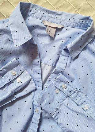 Голубая рубашка h&amp;m принт stars звездочки блузка рубашка рубаха голубая5 фото