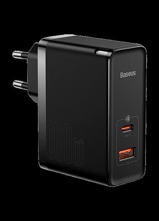 Сетевое зарядное устройство baseus gan5 pro 2 порта, usb + type-c 100w черный (ccgp090201)