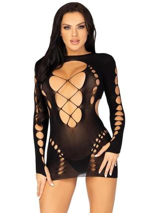 Бесшовное мини-платье leg RED long sleeve cut out mini dress one bodycon black