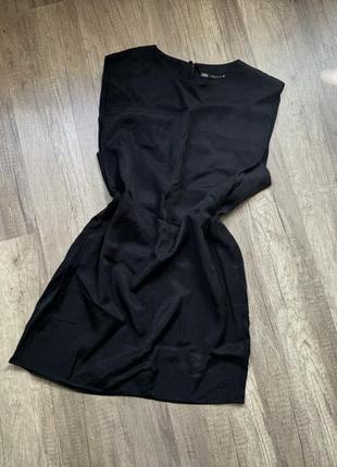 Шикарное новое прямое черное мини платье лиоцелл zara, p.s/m3 фото
