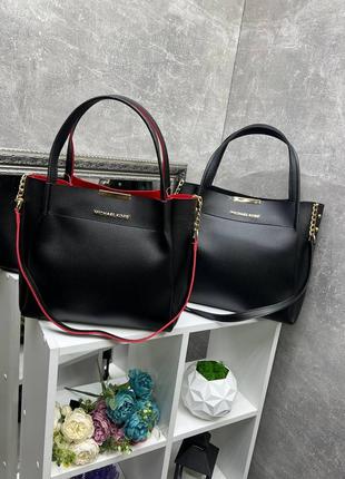 Женская стильная и качественная сумка из искусственной кожи черная с красным9 фото