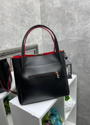 Женская стильная и качественная сумка из искусственной кожи черная с красным6 фото