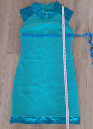 Сукня бірюзова з атласним комірцем6 фото