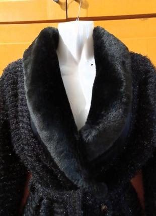 Экслюзив из франции стильный нарядный кардиган с люрексом травка и воротником из эко меха от faust paris3 фото