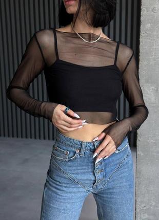 450 грн💣тренд топ+лонгслів лонг сітка сіточка