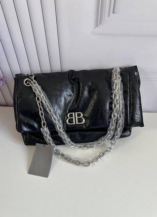 Чорна шкіряна сумка в стилі balenciaga1 фото