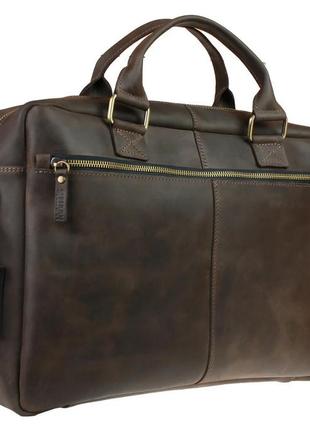 Кожаная мужская сумка для ноутбука и документов большая горизонтальная через плечо с ручками коричневая smg261 фото