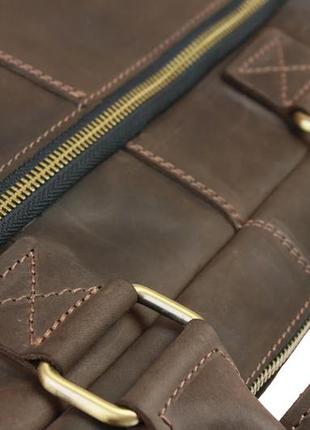 Кожаная мужская сумка для ноутбука и документов большая горизонтальная через плечо с ручками коричневая smg265 фото