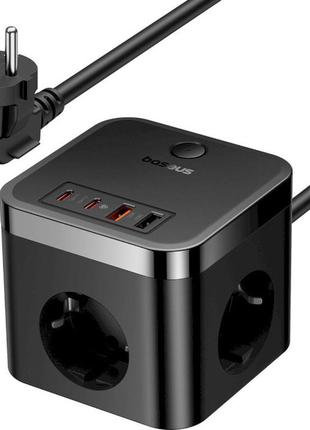 Подовжувач — зарядний baseus powercombo cube power strip 3ac+2u+2c 30 w 1.5 метра чорний