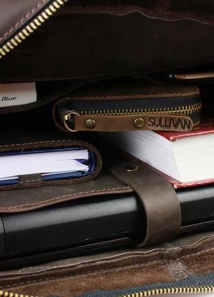 Кожаная мужская сумка для ноутбука и документов большая горизонтальная через плечо с ручками коричневая smg287 фото