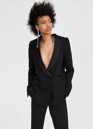 Плотный двубортный пиджак zara черный блейзер пиджак жакет с атласными лацканами женский смокинг