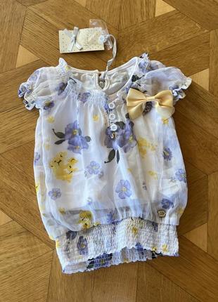 Невероятная нежная блуза на короткий рукав от итальянского производителя fun &amp; fun летняя на девочку 9 месяцев