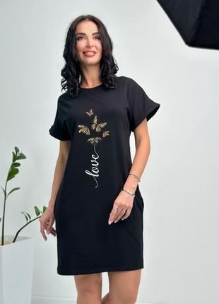 Жіноча коротка літня сукня з малюнком з кишенями з бавовни4 фото