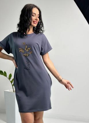 Жіноча коротка літня сукня з малюнком з кишенями з бавовни6 фото