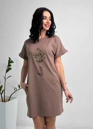 Жіноча коротка літня сукня з малюнком з кишенями з бавовни7 фото