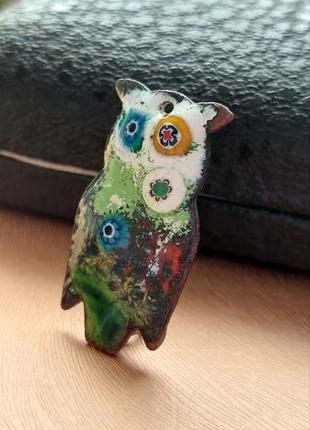 Винтажная брошь кулон сова