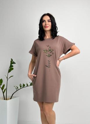 Жіноча коротка літня сукня з малюнком з кишенями з бавовни2 фото