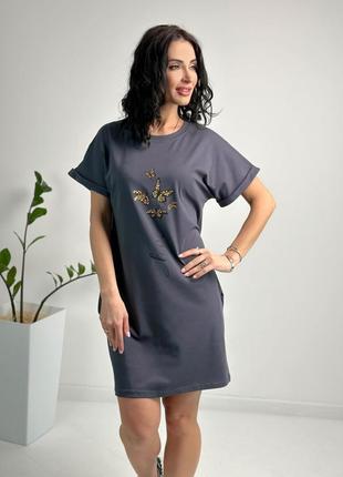 Жіноча коротка літня сукня з малюнком з кишенями з бавовни5 фото