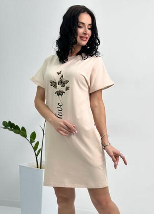 Женское короткое летнее платье с рисунком с карманами с хлопка4 фото